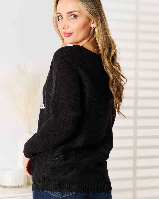 Double Take Sequin Graphic Dolman Sleeve Knit Top