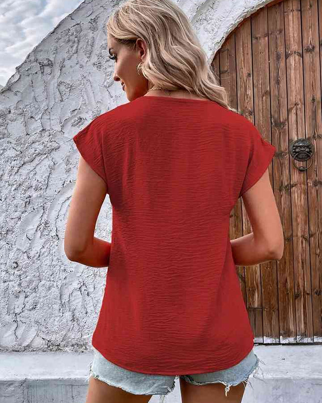 V-Neck Short Sleeve Blouse