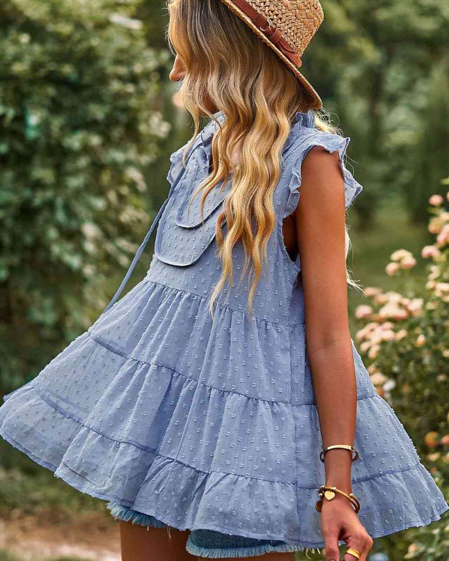 Swiss Dot Ruffle Shoulder Tiered Top