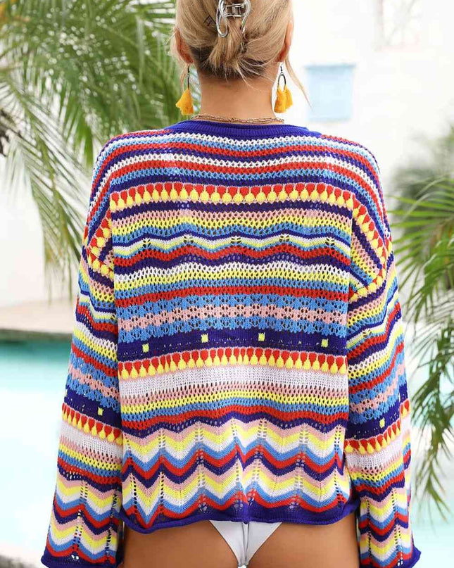 Multicolored Stripe Round Neck Cover-Up