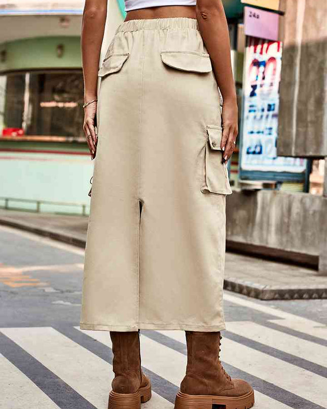 Drawstring Waist Slit Denim Skirt