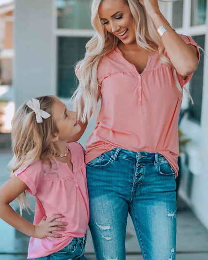 Women Buttoned Roll-Tab Sleeve Tee Shirt