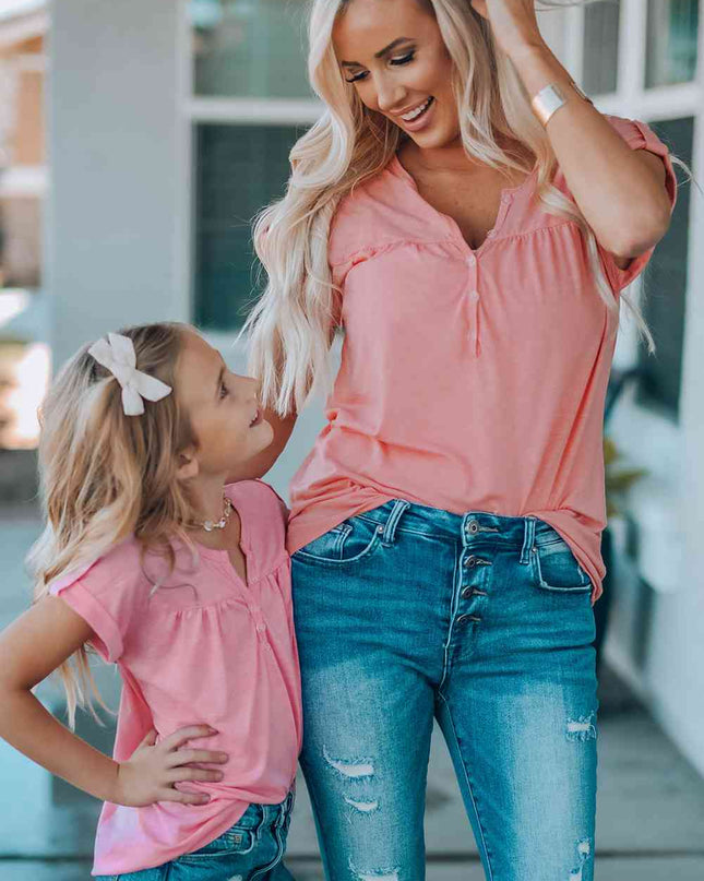 Women Buttoned Roll-Tab Sleeve Tee Shirt