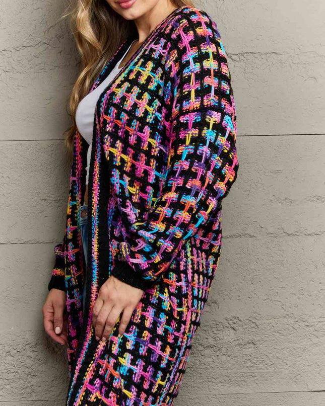 Multicolored Open Front Fringe Hem Cardigan