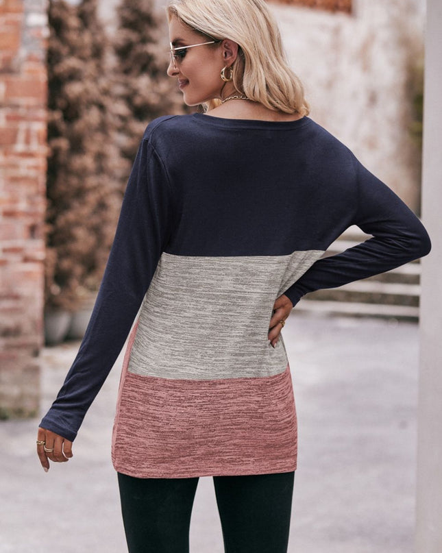 Color Block Twisted Detail Long Sleeve Top