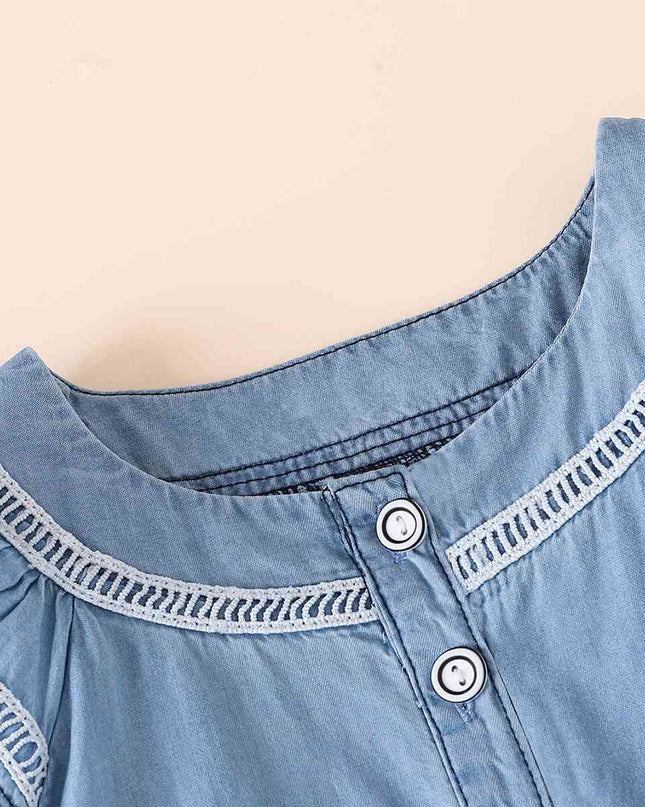 Contrast Round Neck Ruffle Hem Dress