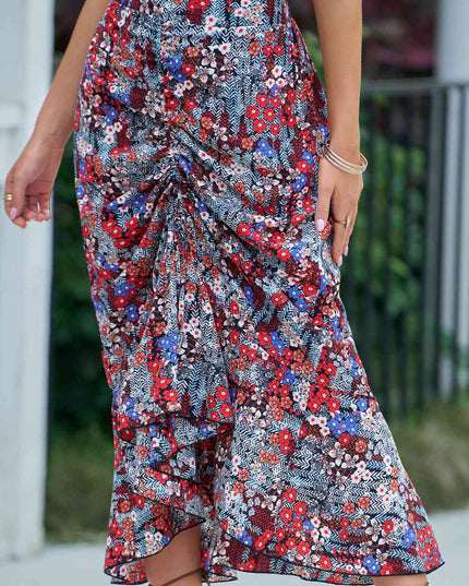 Floral High Waist Ruched Skirt