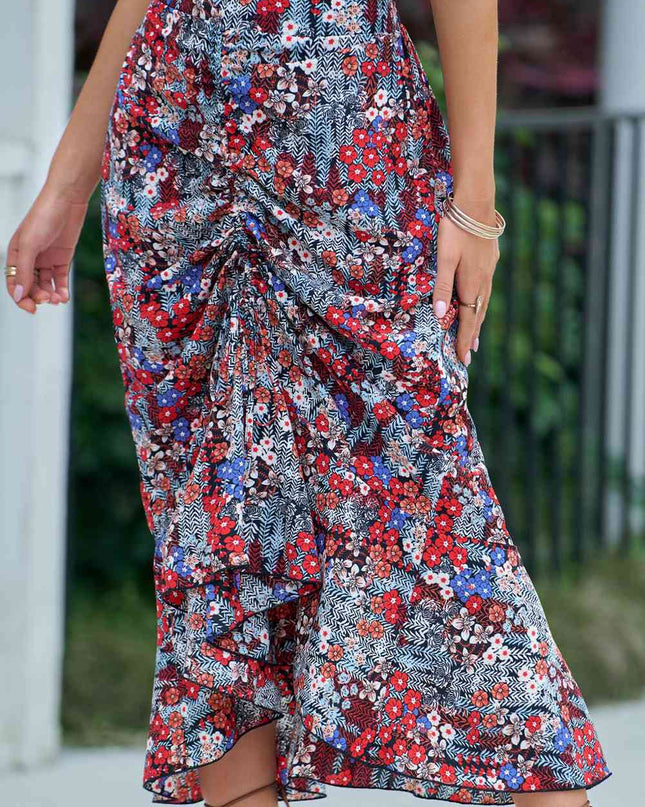Floral High Waist Ruched Skirt