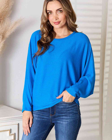 Zenana Full Size Round Neck Batwing Sleeve Blouse