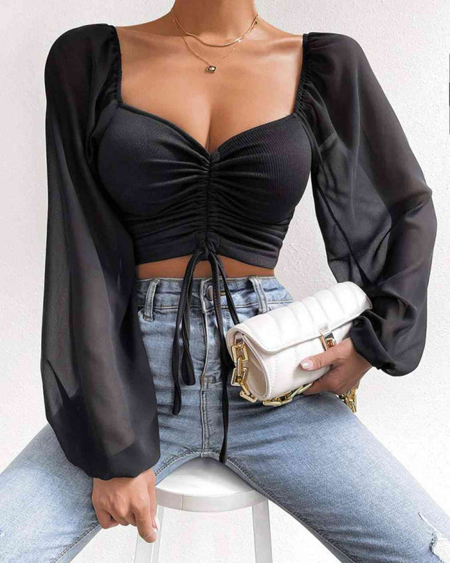 Drawstring Sweetheart Neck Cropped Top