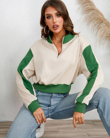 Contrast Half Zip Drop Shoulder Sweatshirt