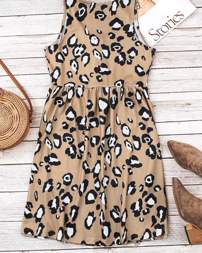 Leopard Buttoned Sleeveless Dress