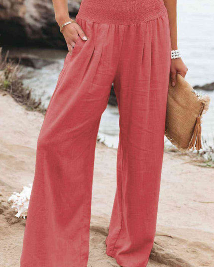 Full Size Smocked Waist Wide Leg Pants