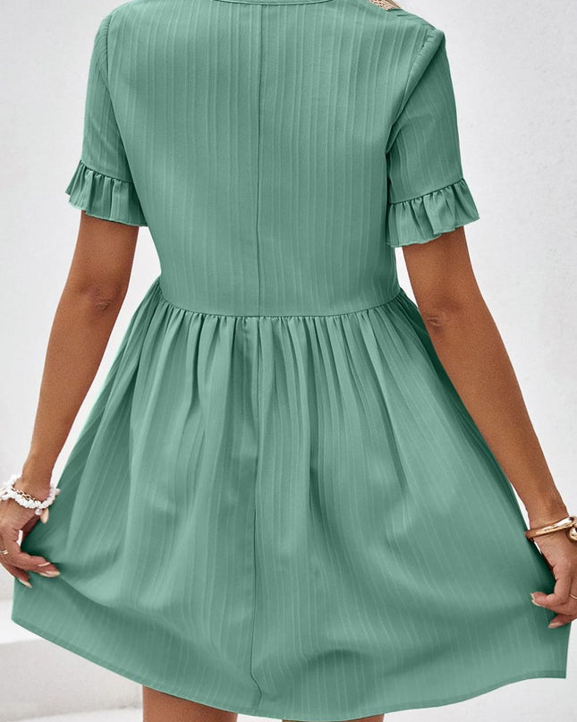 V-Neck Flounce Sleeve A-Line Dress