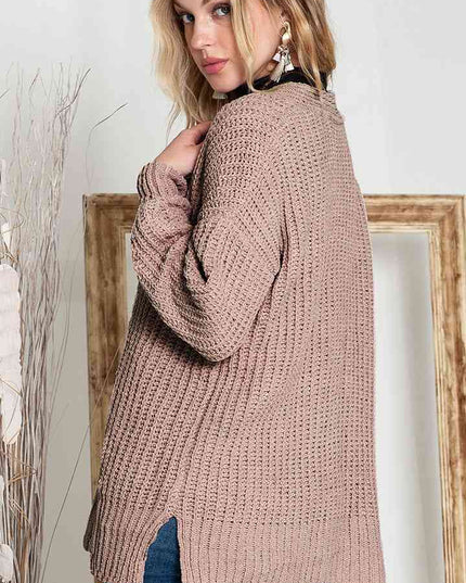 Full Size Button-Up V-Neck Long Sleeve Cardigan