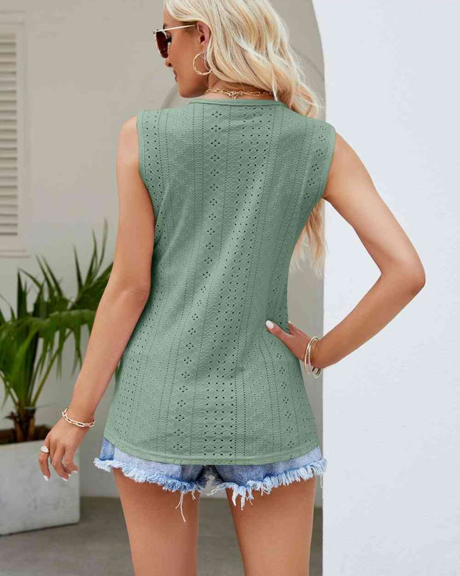 Contrast V-Neck Eyelet Tank
