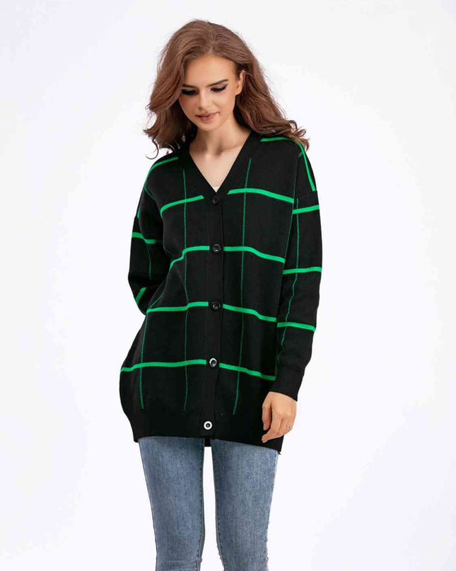 Plaid Button Down Drop Shoulder Cardigan