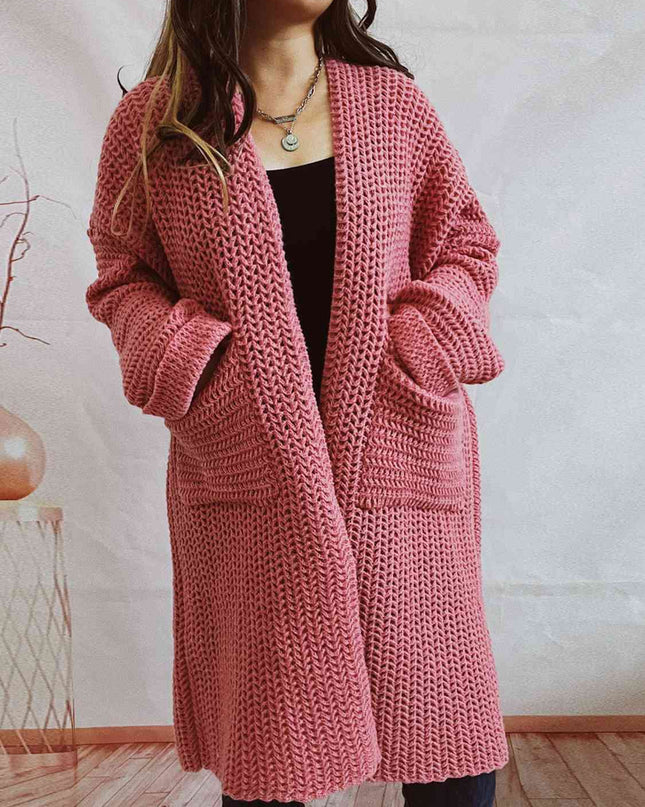 Open Front Long Sleeve Cardigan with Pockets