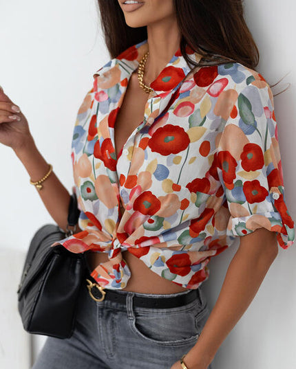 Floral Collared Neck Button Down Shirt