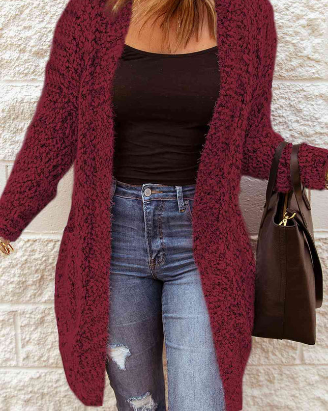 Fuzzy Popcorn Knit Open Front Longline Cardigan