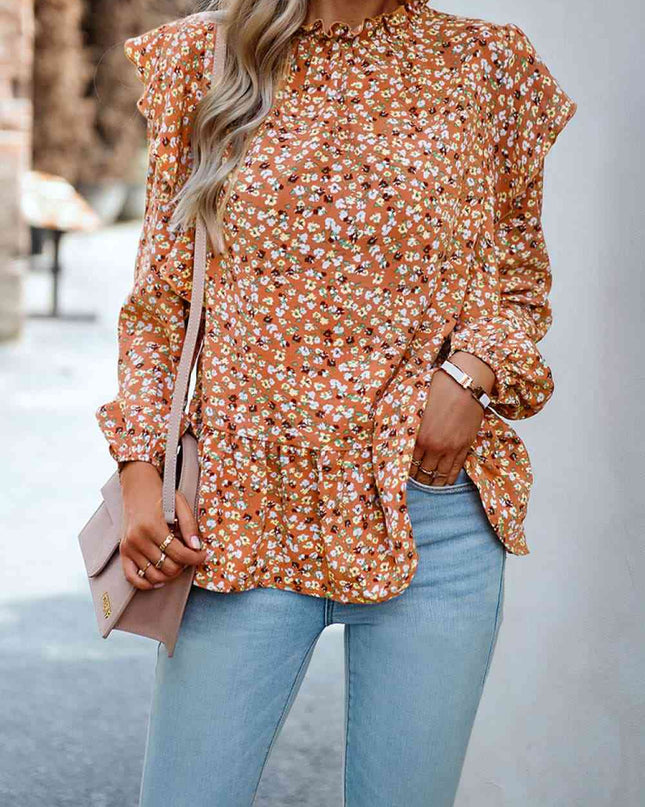 Ruffle Collar Long Sleeve Peplum Top