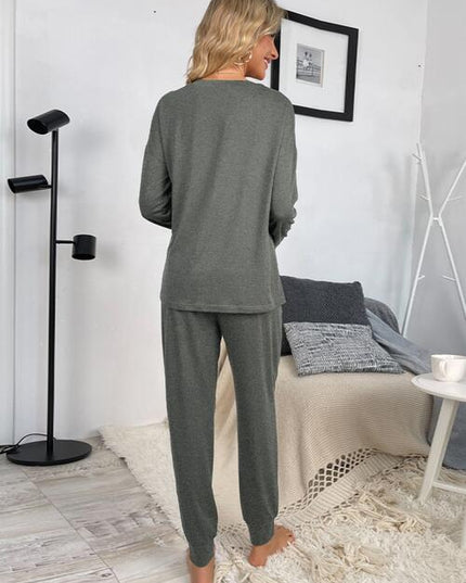 Round Neck Top and Drawstring Pants Lounge Set
