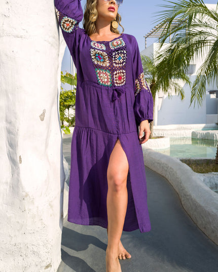 Bohemian Graphic Front Split Dress