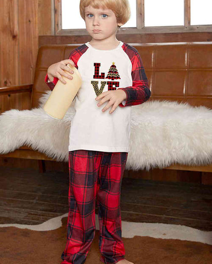 LOVE Graphic Top and Plaid Pants Set