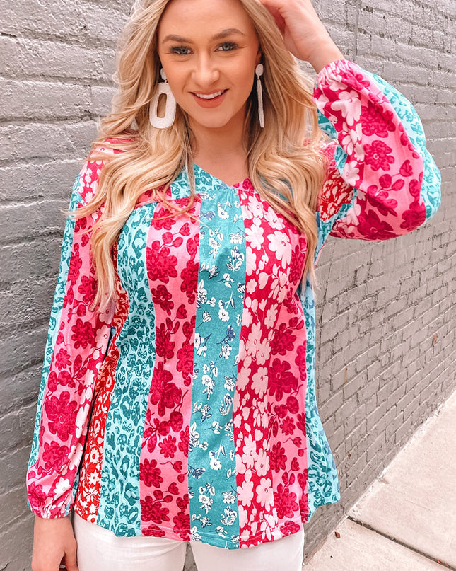 Mixed Print Patchwork Blouse