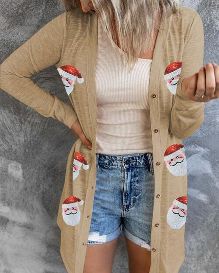 Sequin Santa Button Up Long Sleeve Cardigan
