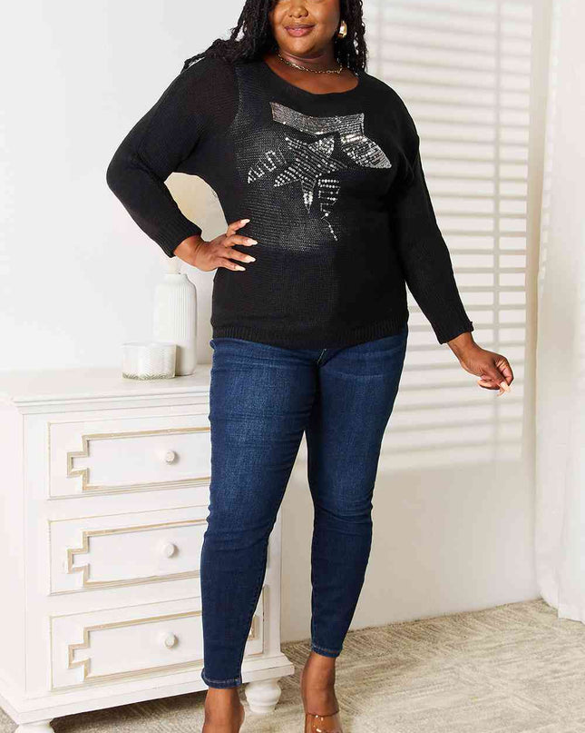 Double Take Sequin Graphic Dolman Sleeve Knit Top
