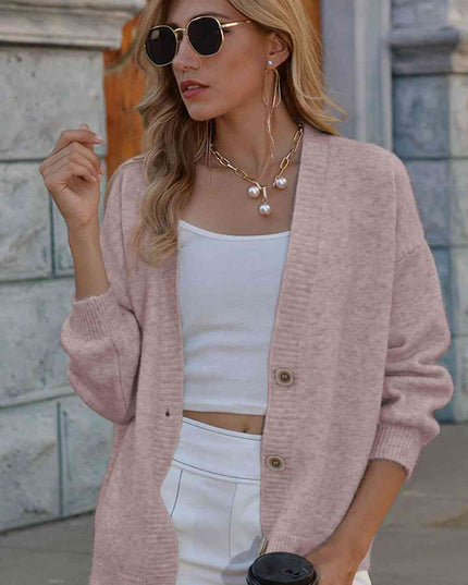 V-Neck Button-Down Dropped Shoulder Cardigan