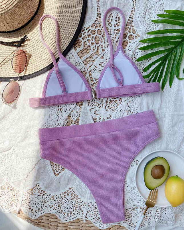 Spaghetti Strap Ribbed Bikini Set