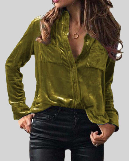 Button Up Collared Shirt with Breast Pockets