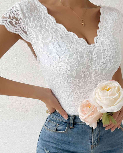 Lace Trim V-Neck Bodysuit