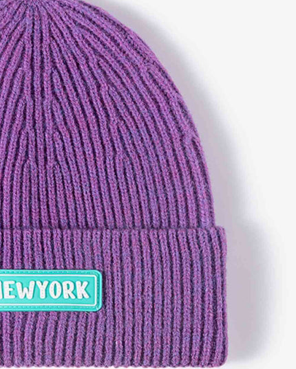 NEWYORK Patch Rib-Knit Cuffed Beanie