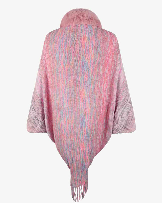 Open Front Fringe Hem Poncho