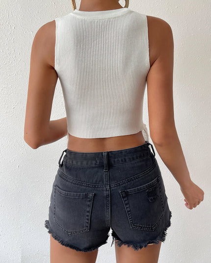Fringe Hem Round Neck Ribbed Knit Tank