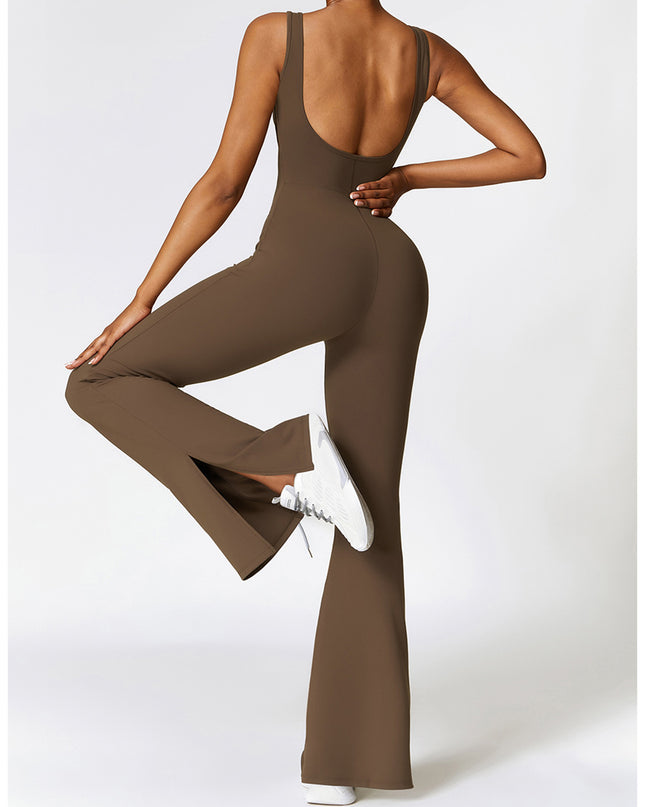 Wide Strap Bootcut Slit Active Jumpsuit