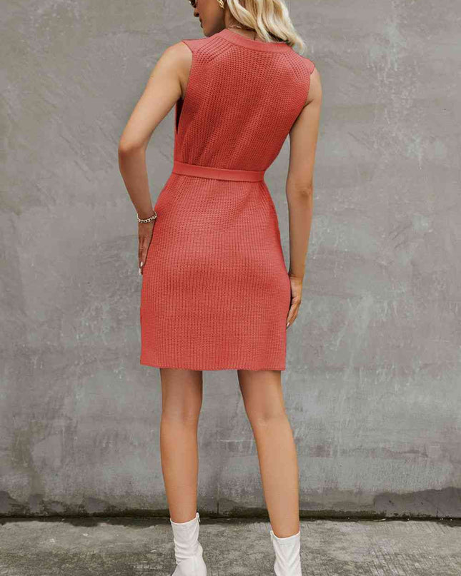 Round Neck Slit Sleeveless Sweater Dress