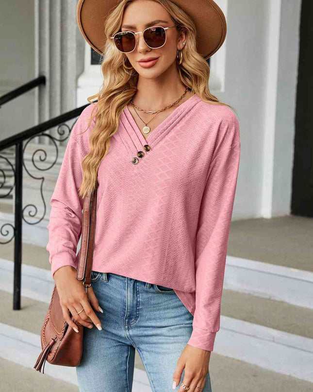 V-Neck Long Sleeve Blouse