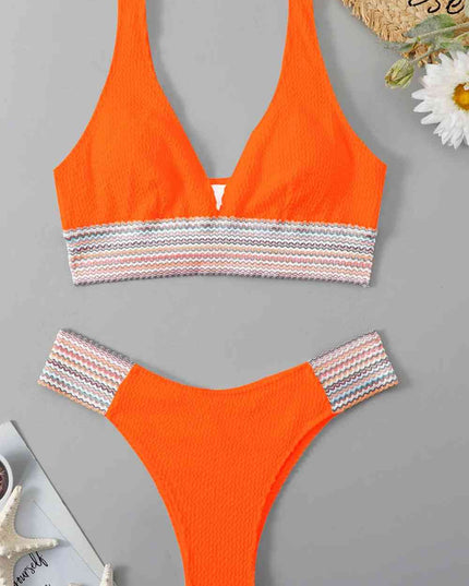 Contrast Textured High Cut Swim Set