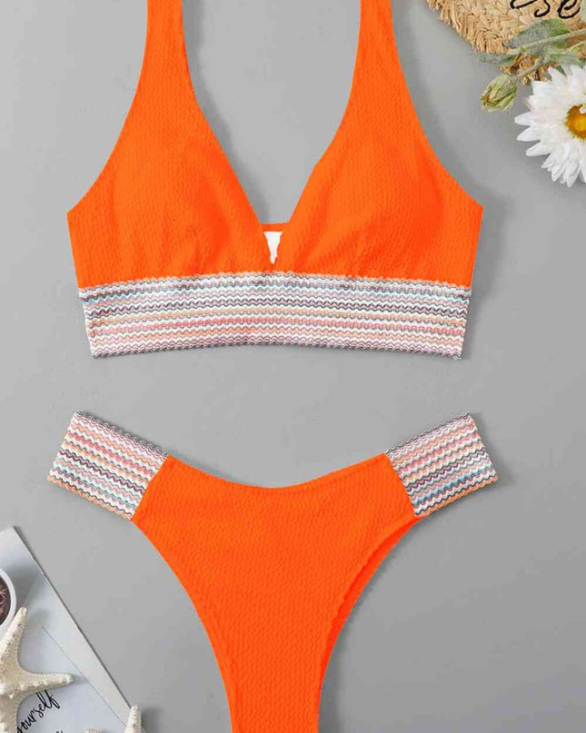 Contrast Textured High Cut Swim Set