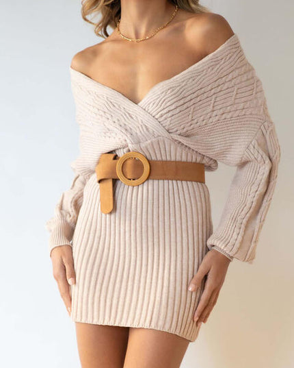 Surplice Neck Long Sleeve Sweater Dress