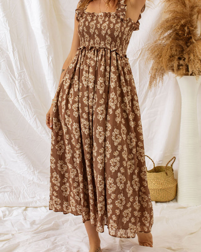 Floral Smocked Square Neck Dress