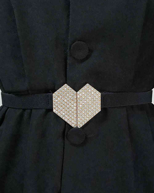 Rhinestone Heart Buckle Elastic Belt