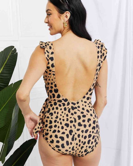 Marina West Swim Full Size Float On Ruffle Faux Wrap One-Piece in Leopard