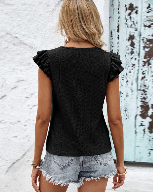 Contrast V-Neck Eyelet Top