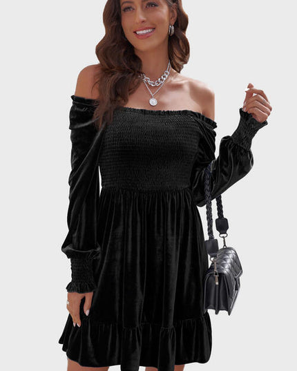 Square Neck Smocked Ruffle Hem Dress