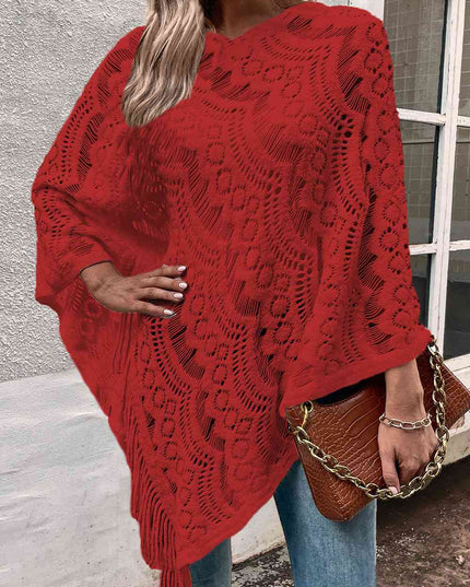 Openwork Fringe Detail Poncho